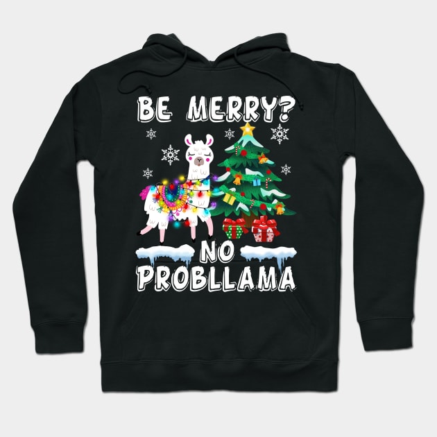 No Probllama Funny Santa Llama Christmas Hoodie by Danielsmfbb